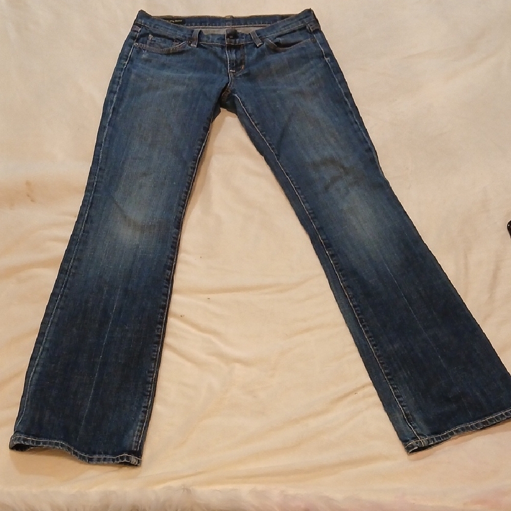 Blue Flare Wide Leg Jeans with Subtle Fading